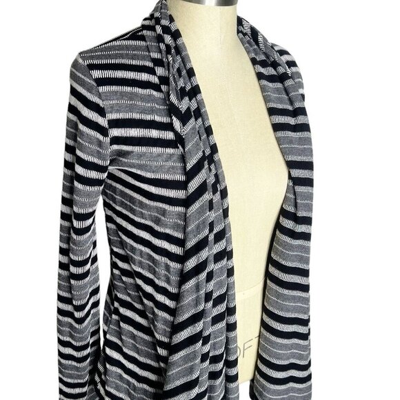 Forever 21 Cardigan Top Womens Size L Grey Black White Striped Open Front - Picture 1 of 4